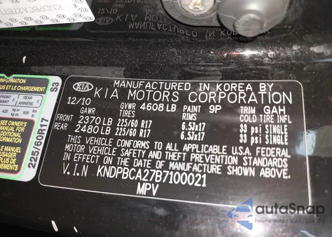 2011 Kia Sportage Lx из США, поврежденный, VIN KNDPBCA27B7100021